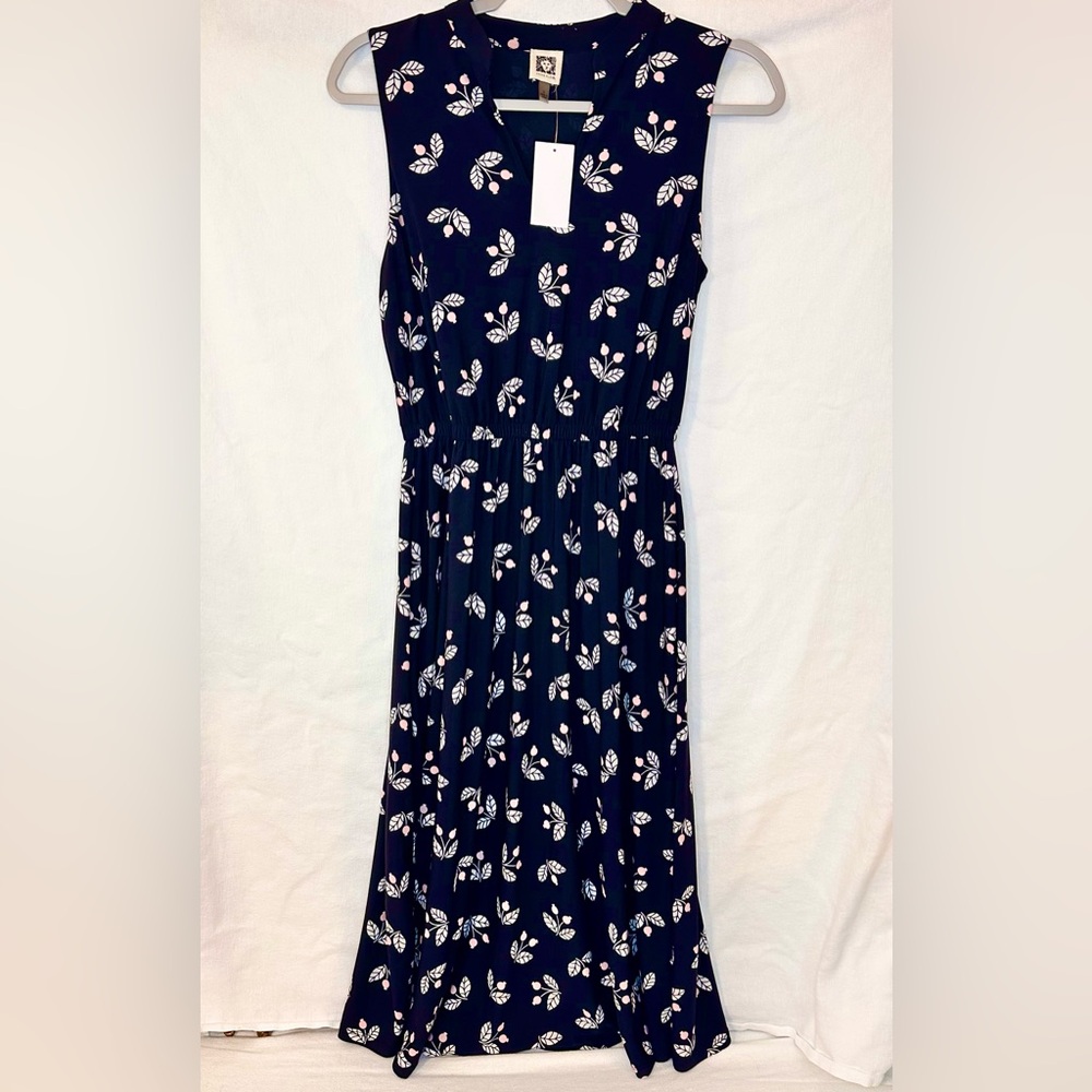 Anne Klein Black Sleeveless Midi Dress Size 2 Pink Cherries Summer Classic